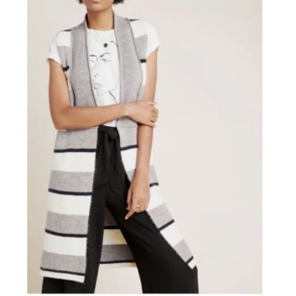 Anthropologie Pencey Open Front Striped Longline Knit Sweater Vest size XS